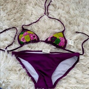 Floral crochet halter bikini
